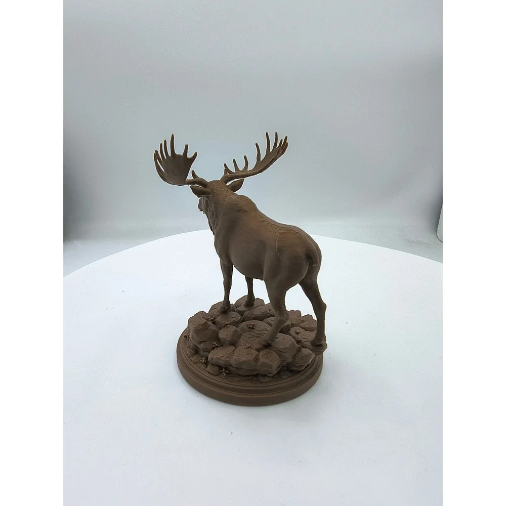 Hunters Hideout 3D Printed Moose Tabletop Figurine Brown Wildlife Decor 5.5in